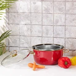 Karaca Love of Kitchen Retro Enamel Induction Frying Pot, 22cm, Red