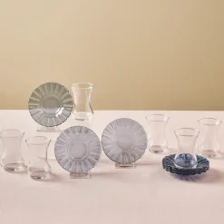 Karaca Luna 12-Piece Turkish Tea Set for 6 People, 130ml, Light Blue