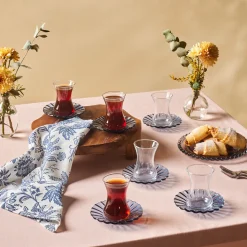 Karaca Luna 12-Piece Turkish Tea Set for 6 People, 130ml, Light Blue