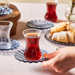 Karaca Luna 12-Piece Turkish Tea Set for 6 People, 130ml, Light Blue