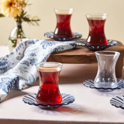 Karaca Luna 12-Piece Turkish Tea Set for 6 People, 130ml, Light Blue