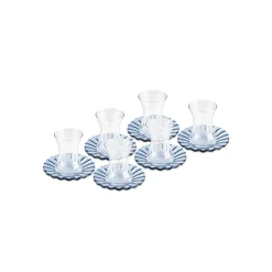 Karaca Luna 12-Piece Turkish Tea Set for 6 People, 130ml, Light Blue