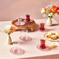 Karaca Luna 12-Piece Turkish Tea Set for 6 People, 130ml, Light Pink