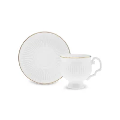 Karaca Malta 12-Piece Bone Espresso Turkish Coffee Cup Set for 6 People, 100ml, White Gold