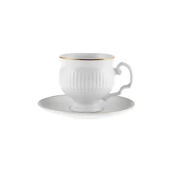 Karaca Malta 12-Piece Porcelain Espresso Turkish Coffee Cup Set for 6 People, 100ml, White Gold