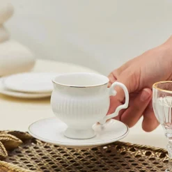 Karaca Malta 12-Piece Porcelain Espresso Turkish Coffee Cup Set for 6 People, 100ml, White Gold