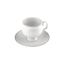 Karaca Malta 12-Piece Porcelain Espresso Turkish Coffee Cup Set for 6 People, 100ml, White Gold