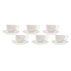 Karaca Margaret 12-Piece Porcelain Espresso Turkish Coffee Cup Set for 6 People, 80ml, White