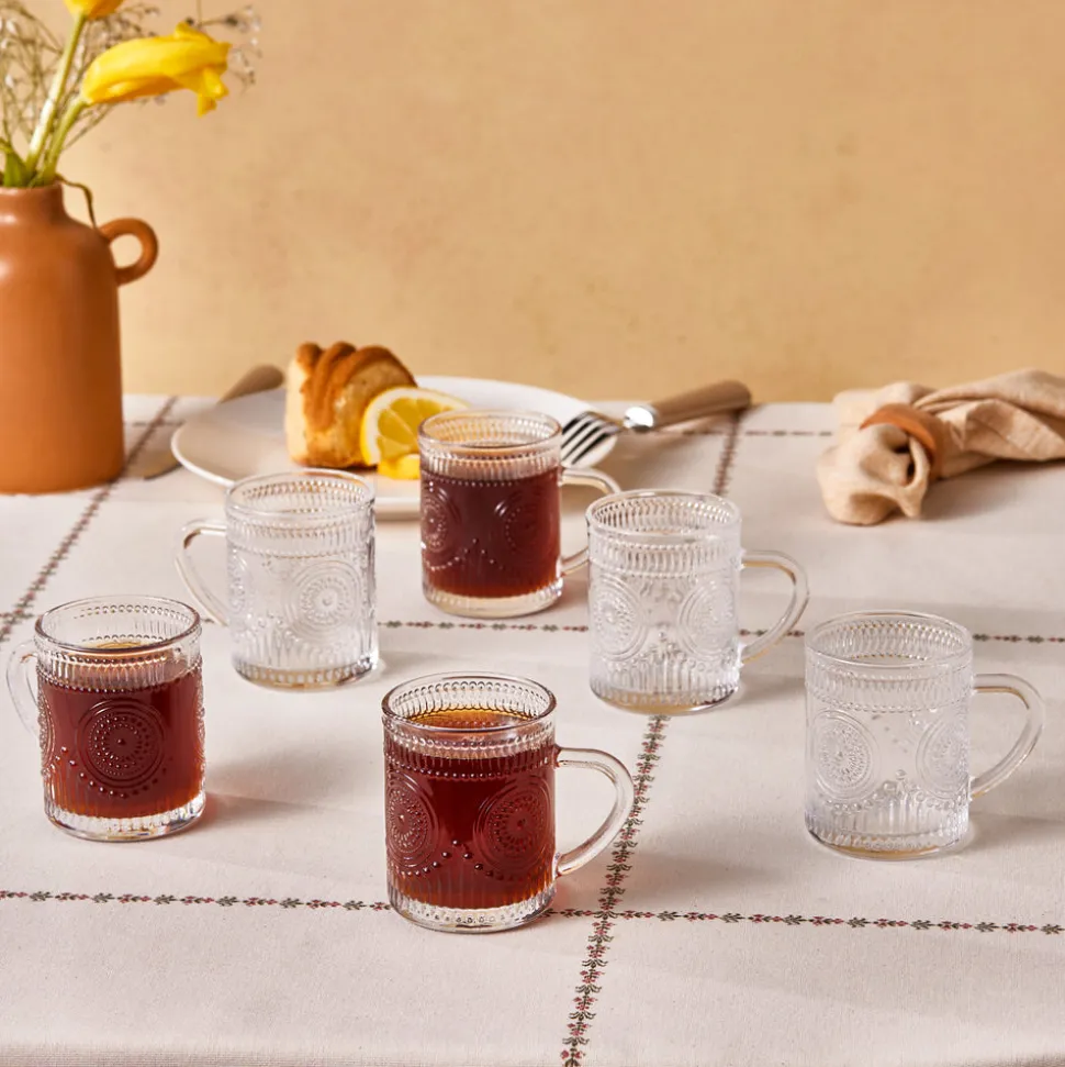 Karaca Margo 6-Piece Glass Turkish Tea Set for 6 People, 155ml, Transparent