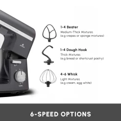 Karaca Mastermaid Chef Pro Zero Side Tech Stand Mixer, 5L, 1500W, Space Grey