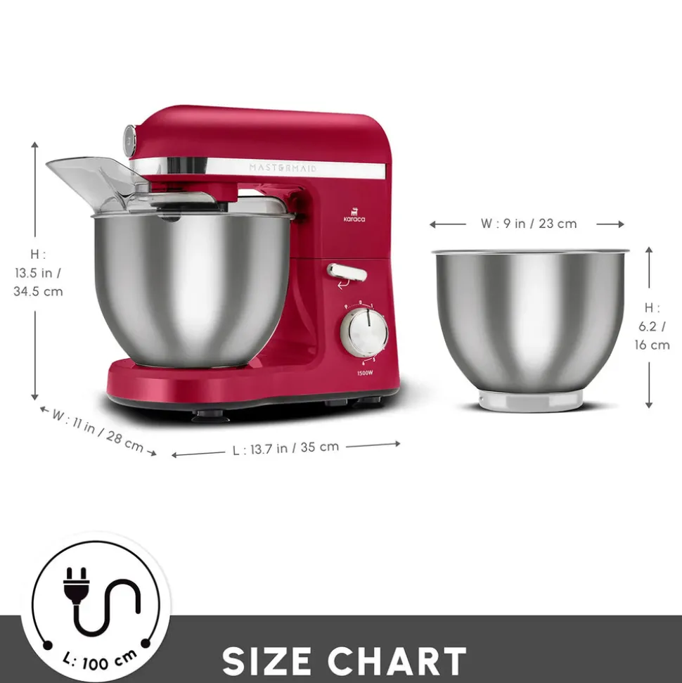 Karaca Mastermaid Chef Pro Zero Side Tech Stand Mixer, 5L, 1500W, Red
