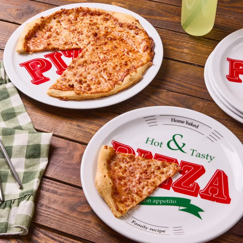 Karaca Milano 5-Piece Porcelain Pizza Serving Platter Set for 4 People, White Multi