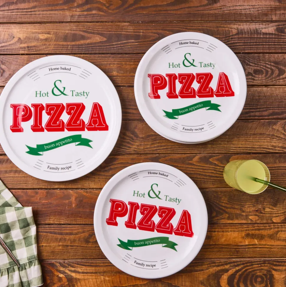 Karaca Milano 5-Piece Porcelain Pizza Serving Platter Set for 4 People, White Multi