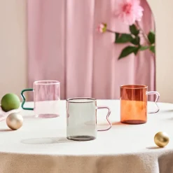 Karaca Miracle Glass Mug, 450ml, Amber Pink Zigzag