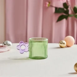 Karaca Miracle Glass Mug, 360ml, Blue Flower