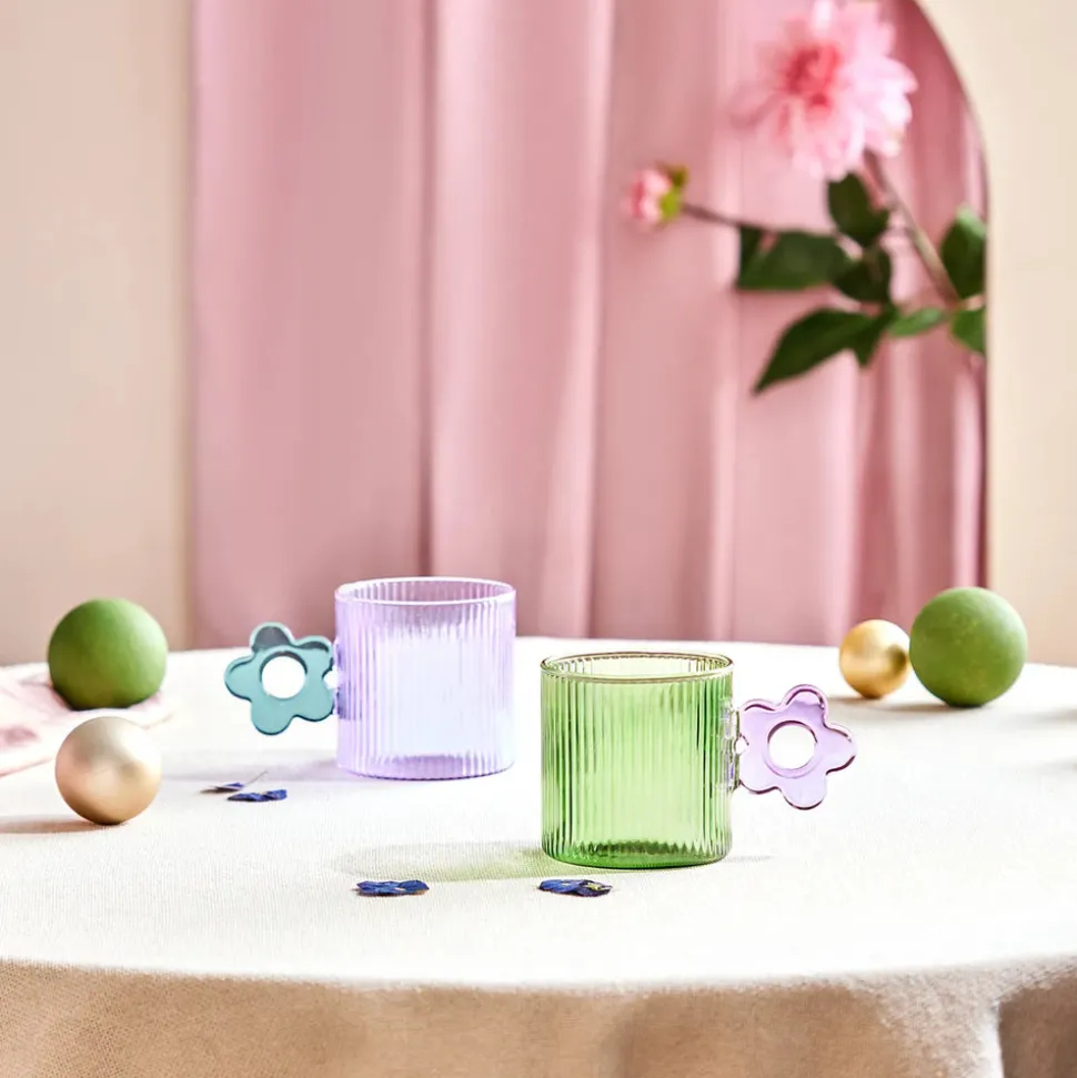 Karaca Miracle Glass Mug, 360ml, Blue Flower