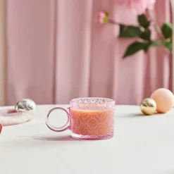 Karaca Miracle Glass Mug, 240ml, Powder Pink Circle
