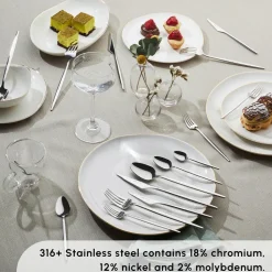 Karaca Moongate 84-Piece 316+ Stainless Steel Cutlery Set for 12 People, Silver