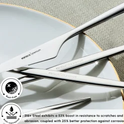 Karaca Moongate 84-Piece 316+ Stainless Steel Cutlery Set for 12 People, Silver