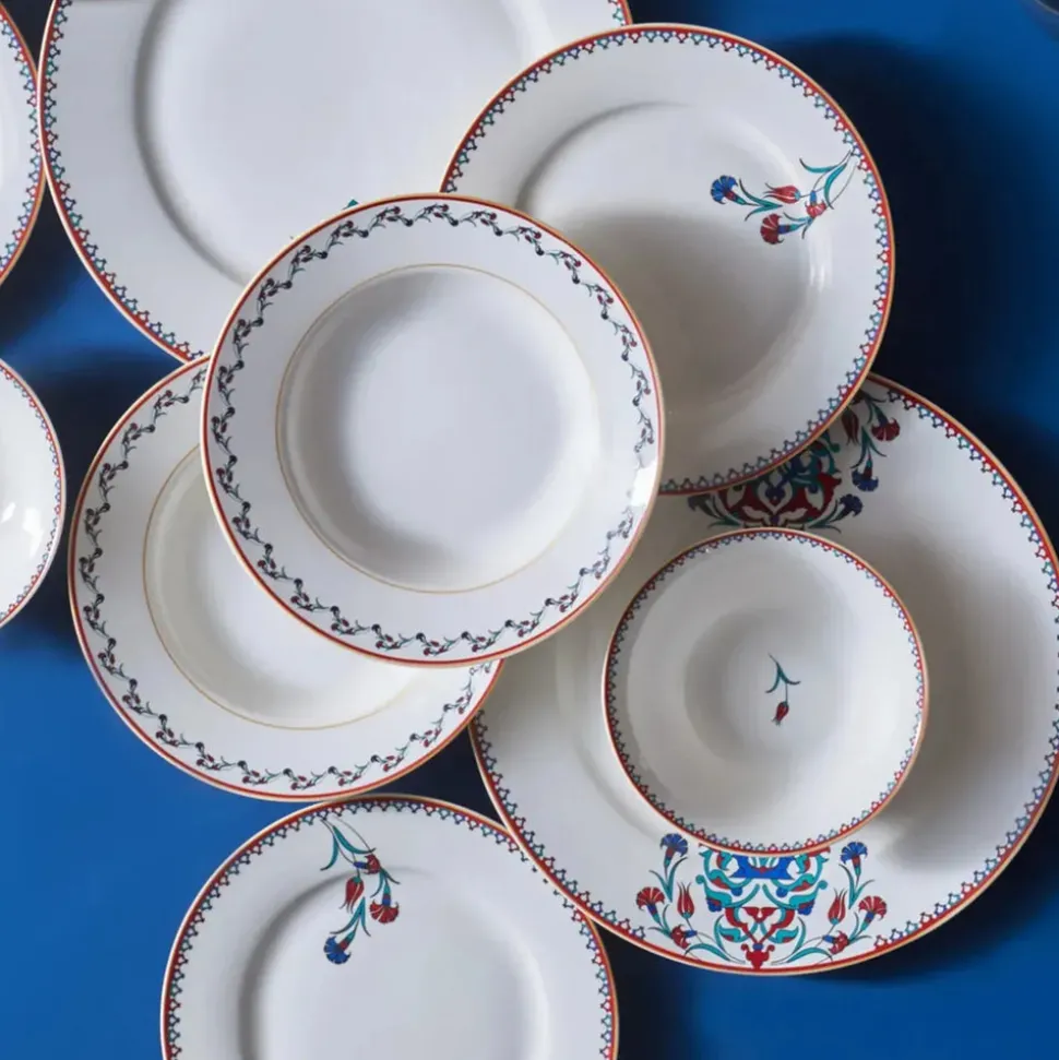 Karaca Nakkaş 24-Piece Bone China Dinner Set for 6 People, White Multi