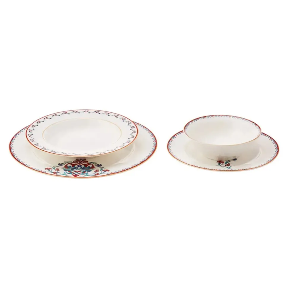 Karaca Nakkaş 24-Piece Bone China Dinner Set for 6 People, White Multi