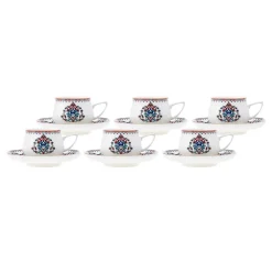 Karaca Nakkaş 12-Piece Porcelain Espresso Turkish Coffee Cup Set for 6 People, 100ml, Multi