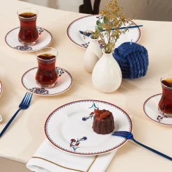 Karaca Nakkaş 18 Piece Porcelain Serveware Set for 6 People, 19cm, White Multi