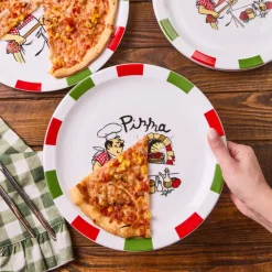 Karaca Napoly 5-Piece Porcelain Pizza Set for 4 People, White Multi