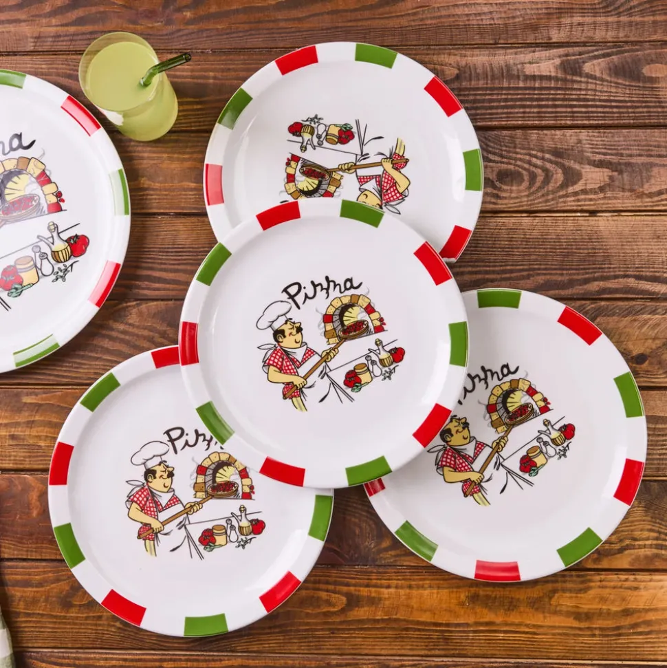 Karaca Napoly 5-Piece Porcelain Pizza Set for 4 People, White Multi