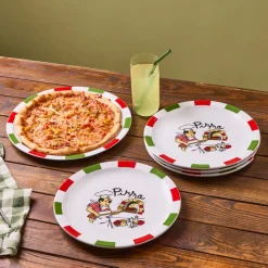 Karaca Napoly 5-Piece Porcelain Pizza Set for 4 People, White Multi