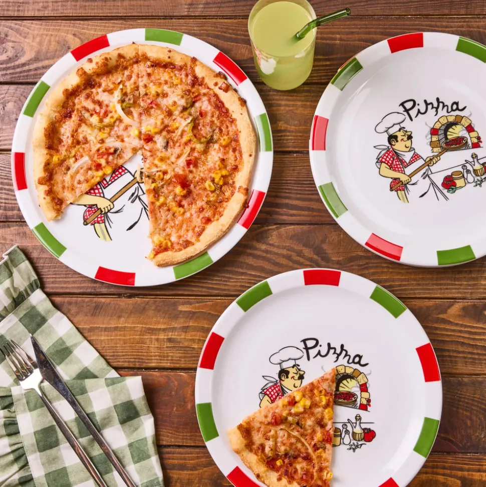 Karaca Napoly 5-Piece Porcelain Pizza Set for 4 People, White Multi