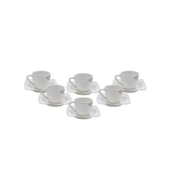 Karaca Nazende 12 Piece Porcelain Espresso Turkish Coffee Cup Set for 6 People, 80ml, White Platinum
