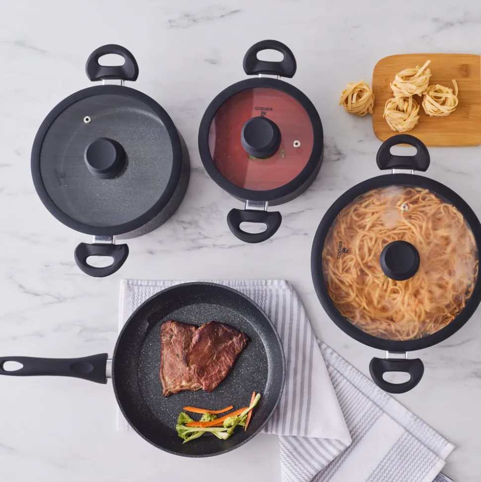 Karaca Nebula Granite 7-Piece Non-Stick Induction Cookware Set, Black