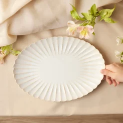Karaca New Daisy Oval Stoneware Serving Platter, 36cm, White
