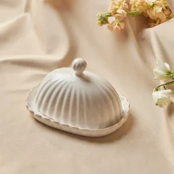 Karaca New Daisy Stoneware Butter Dish, 18,5cm, White