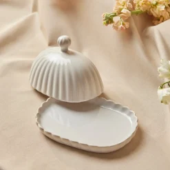 Karaca New Daisy Stoneware Butter Dish, 18,5cm, White
