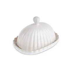 Karaca New Daisy Stoneware Butter Dish, 18,5cm, White