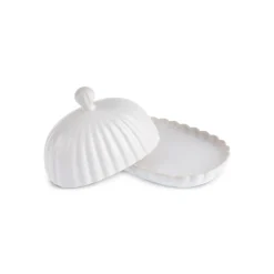 Karaca New Daisy Stoneware Butter Dish, 18,5cm, White