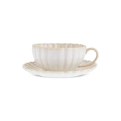 Karaca New Daisy Stoneware Glass Tea Cup and Saucer, 250ml, White