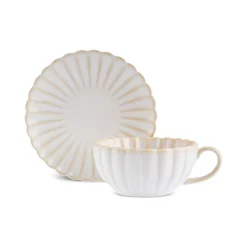 Karaca New Daisy Stoneware Glass Tea Cup and Saucer, 250ml, White