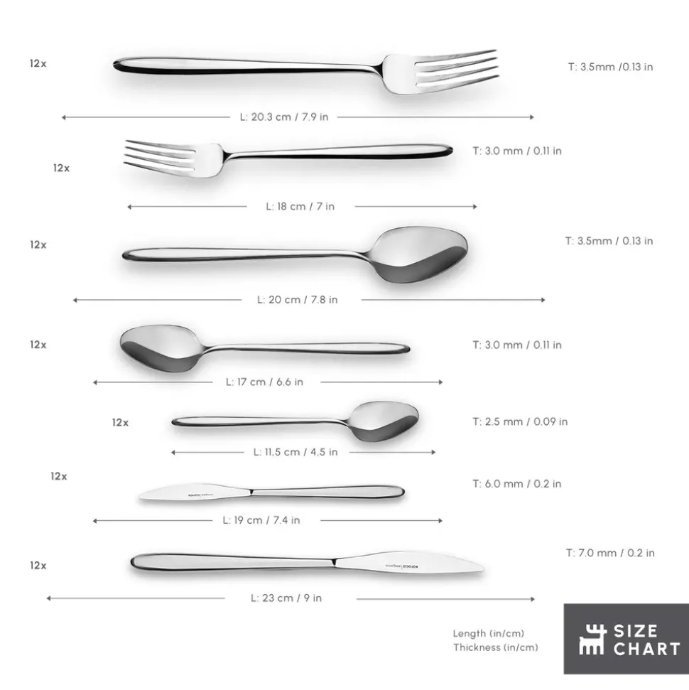 Karaca New Flow 84-Piece Stainless Steel Cutlery Set for 12 People, Silver