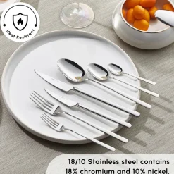 Karaca New Flow 84-Piece Stainless Steel Cutlery Set for 12 People, Silver