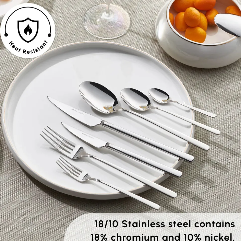 Karaca New Flow 84-Piece Stainless Steel Cutlery Set for 12 People, Silver