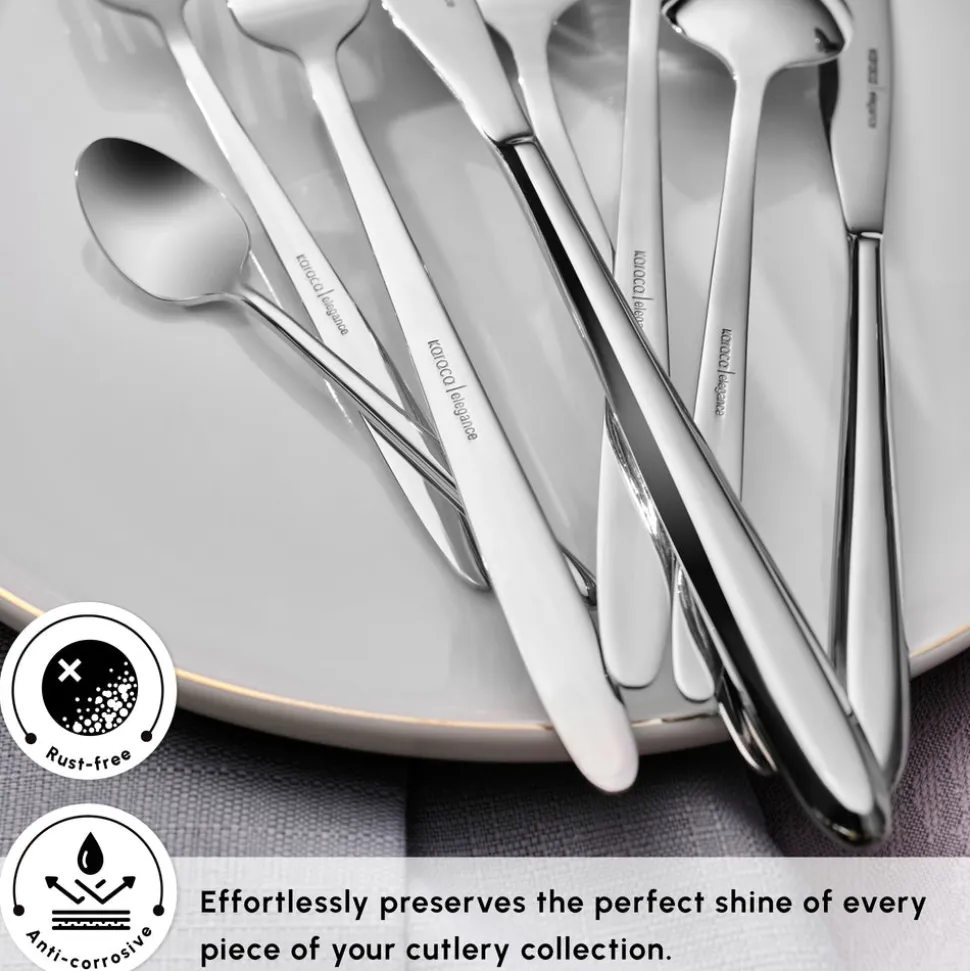 Karaca New Flow 84-Piece Stainless Steel Cutlery Set for 12 People, Silver