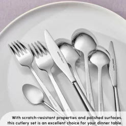 Karaca New Flow 84-Piece Stainless Steel Cutlery Set for 12 People, Silver