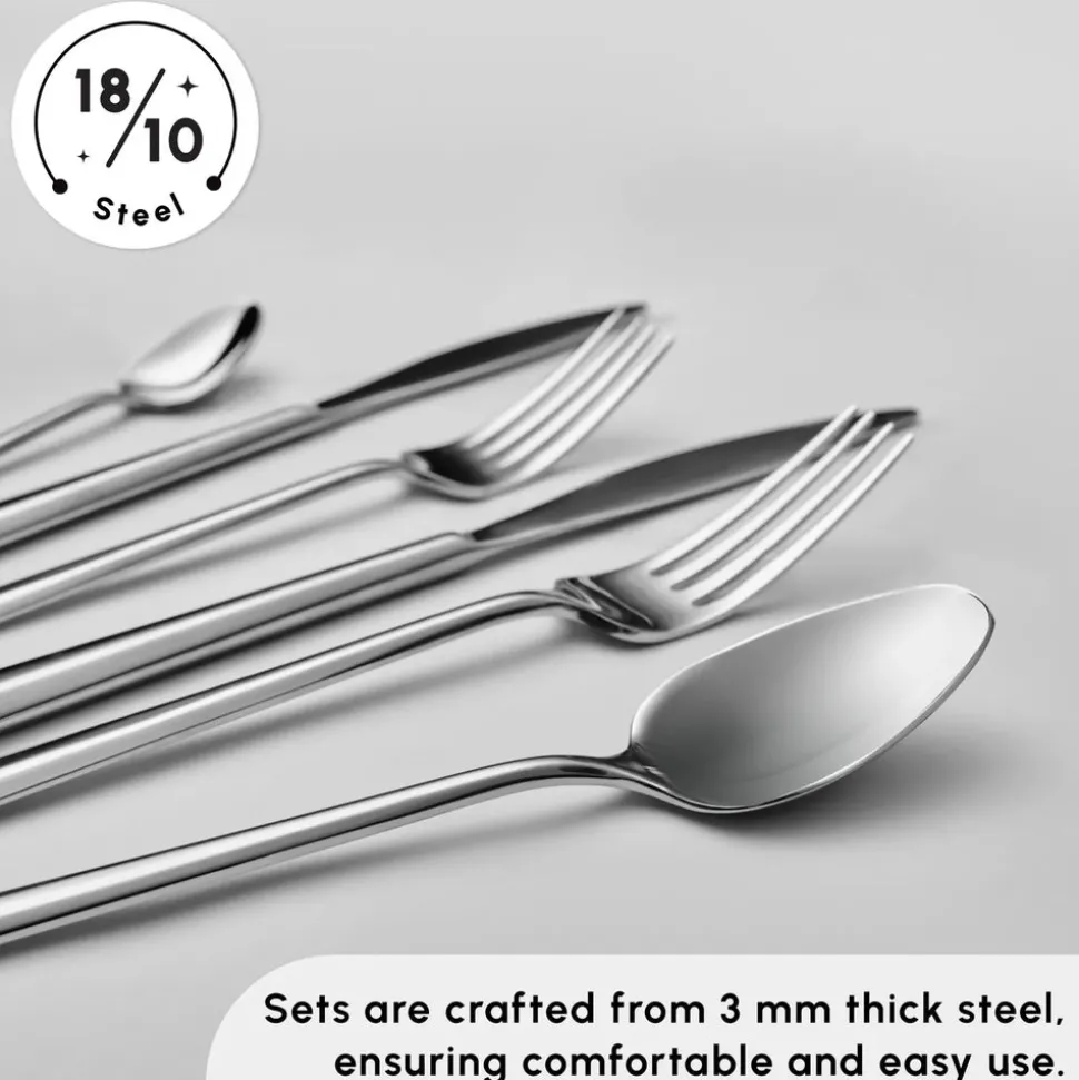 Karaca New Flow 84-Piece Stainless Steel Cutlery Set for 12 People, Silver