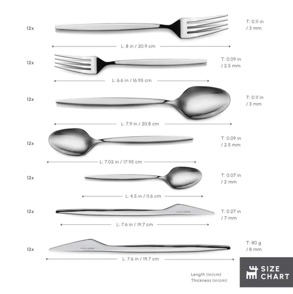 Karaca New Thor 84-Piece Stainless Steel Cutlery Set for 12 People, Silver