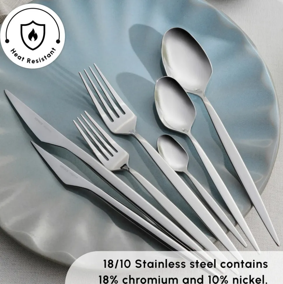 Karaca New Thor 84-Piece Stainless Steel Cutlery Set for 12 People, Silver