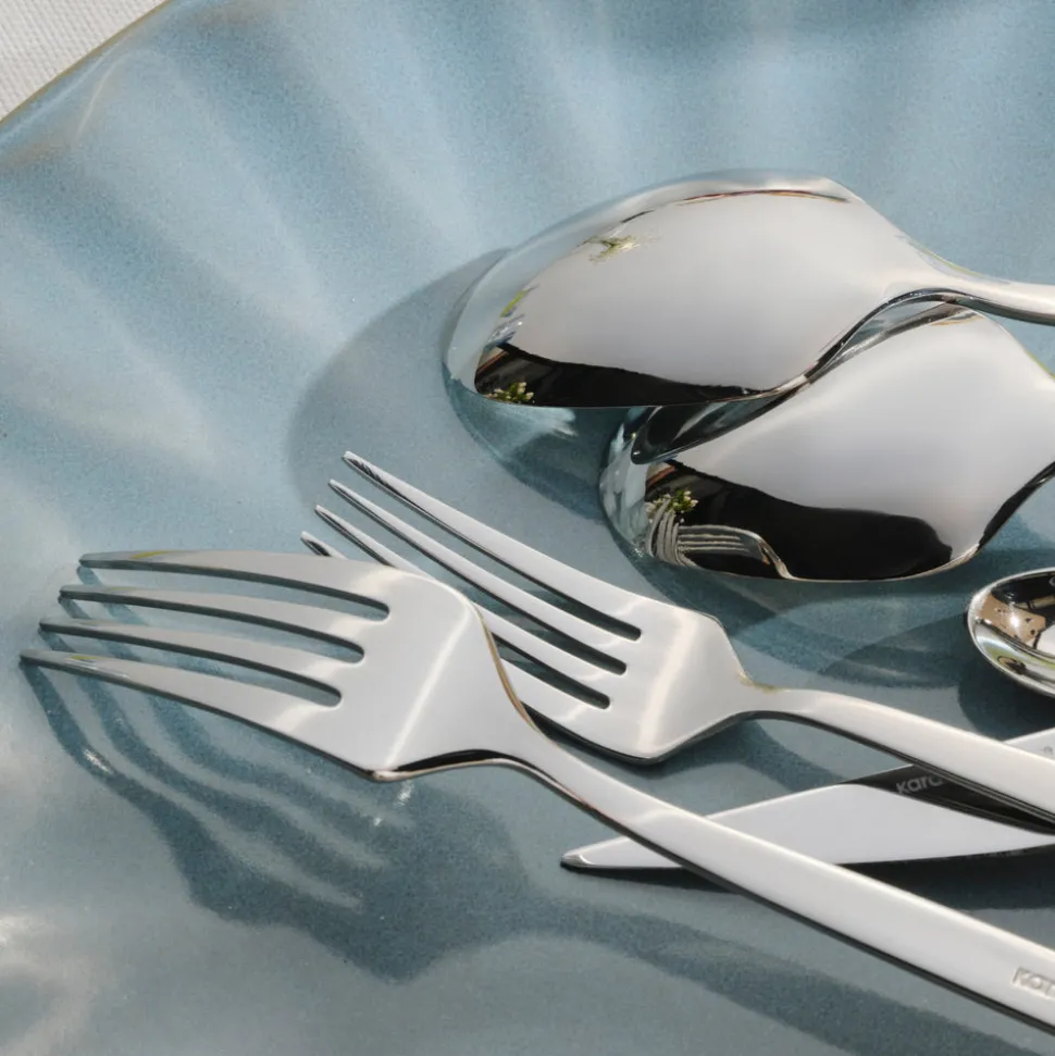 Karaca New Thor V2 84-Piece Stainless Steel Cutlery Set for 12 People, Platin