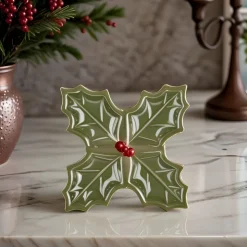 Karaca New Year Butcher's Broom 4-Section Snack Bowl, 18cm, Green